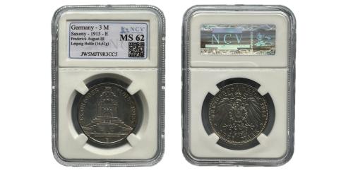 510 - Alemania. Saxony. Friedrich August III. 3 mark. 1913. Muldenhutten. E. (Km-1275).